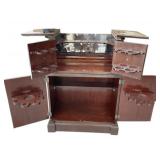 VINTAGE MAHOGANY 4 DOOR BAR CABINET FLIP TOP,