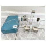 TRAVEL 5 PIECE GLASS BOTTLE SET, WITH TWO COVERED