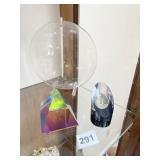 ROUND GLASS OIL LAMP 8 INCH DIAMETER ON LUCITE