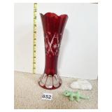 CANDLE STICK, SILVER RIM BOWL RUBY 9" VASE 2