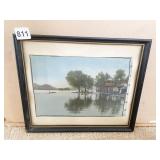 SILK FRAMED IN WOOD FRAME 13" X 11"