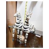 TWO WOOD GIRAFFE SHELF SITTERS WITH LONG HINGED