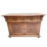 IMPRESSIVE ANTIQUE SIDEBOARD 2 DOOR, 2 DRAWER W/
