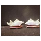 JADE CARVED LOTUS W/ FISH 1.5" H X 3" W