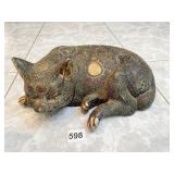 JAPANESE CAT LAYING DOWN 13" X 9.5" W - W/ BRASS