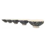 5 JAPANESE RICE BOWLS CENTER PEDESTAL BASE