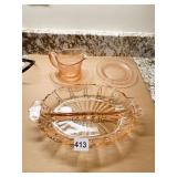 PINK DEPRESSION DIVIDED SERVING PLATE CREAMER