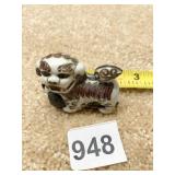 PORCELAIN FOO DOG ENAMELED FINISH TWO INCHES LONG