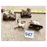 TWO NETSUKE FIGURES, FROGS AND RABBIT W/ STANDS