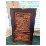 CARVED CABINET 1 DOOR TOP, 1 DRAWER BASE RAISED