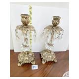 METAL CANDLES STICK 11" H W/ GLASS PRISMS