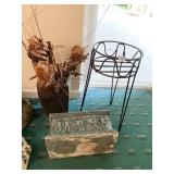 PLANTER W/ CHERUB FIGURES, VASE W/ FLOWERS, PLANT