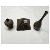 4.5" BRASS RAISED DESIGN VASE AND 9" BRASS VASE &