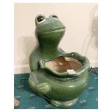 GLAZED CERAMIC FROG HOLDING A PLANTER STANDS 20"