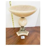 REPRODUCTION PEDESTAL STONE DISH METAL CENTER 10"