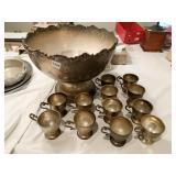 SILVERPLATE PEDESTAL PUNCH BOWL AND CUPS & 12