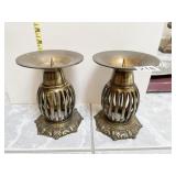 PAIR OF BRASS CANDLE HOLDERS WIDE BASE 6 INCHES