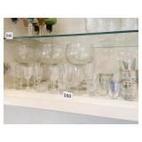 CUT GLASS SALT, 6 LARGE WINE GLASSES, ASSORTED