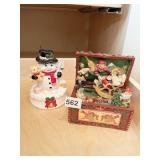 HOLIDAY TREASURE CHEST AND SNOWMAN FIGURE