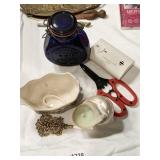 POTPOURRI BLUE LIDDED BOTTLE, SEASHELL CANDLE,