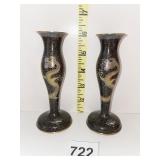ENAMELED DRAGON DESIGN 6" VASES
