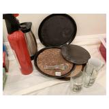 CURRIER & IVES GLASSES, SERVING TRAYS, FIRE