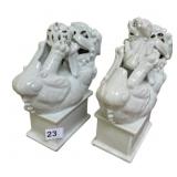 WHITE PORCELAIN FOO DOGS PAIR 8.5" H X 8.5" W