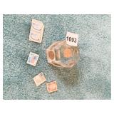 PENNIES IN LUCITE AND UNUSED STAMPS