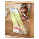 NEW FOOD COVERS AND 2 POTTERY OIL LAMPS