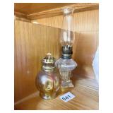 2 OIL LAMPS ONE LAMPLIGHTER AND AMBER W/ PAINT