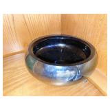 GLASS FOOTED BOWL W/ BLACK CENTER AND SILVER