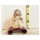 EARLY CARVED 2 FACE NETSUKE FACES ROLLS TO CHANGE