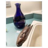 AQUA BULE GLASS VASE AND THICK GLASS TRAY