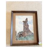 FRAMED MOUNTAIN SCENE UNDER GLASS
