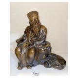 VINTAGE BRONZE STATUE ASIAN MAN HOLDING A SCROLL