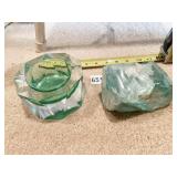 ART GLASS ASHTRAY HAS CHIP ON BASE AND GLASS