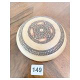 6" ROUND CARVED WOOD TRINKET BOX SEE MAKER MARK