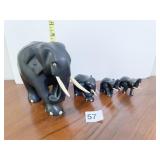 SET OF 4 ELEPHANTS EBONY CARVED ALL W/ TUSKS AND