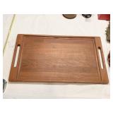 25" X 14.5" TEAK SERVING TRAY W/ HANDLES