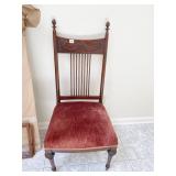 ANTIQUE VELVET SIDE CHAIR W/ APPLIED RIBBON