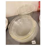 GLASS PIE PLATES, BOWL AND LID