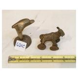 CAST IRON ROLLING TOY AND BRASS DOLPHIN