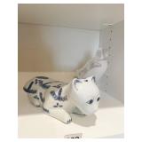 PORCELAIN CAT CHINESE W/ FISH MOTIF ON BACK HAS