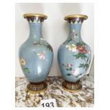 2 CLOISONNE VASES APPROX. 8" H