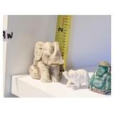 BRASS BUDHA FIGURE, 2 ELEPHANTS