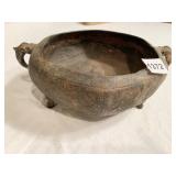 CAST IRON PLANTER W/ ELEPHANT HANDLE 12.5" D X 4"