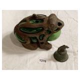 CAST IRON FROG W/ GLASS AND BELL