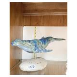 WHALE ON PEDESTAL ROCK BASE GLAZED POTTERY