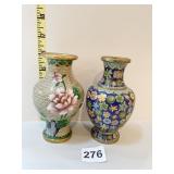 TWO 5" ENAMELED VASES