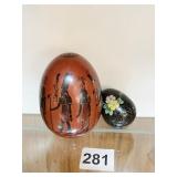 LARGE BROWN EGG AND ORIENTAL EGG